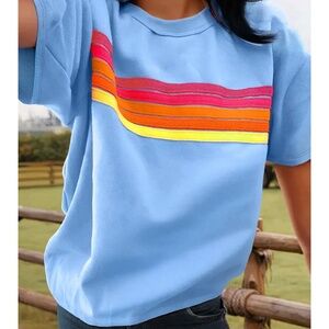 🔥108 NWT Blue Retro Boutique Striped Short Sleeve Shirt